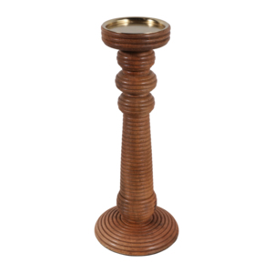 Portacandele a Colonna in Legno di Mango Scanalato, Candelabro Decorativo per Centrotavola, Ingresso e Tavolino da Caffè - Product Image 3