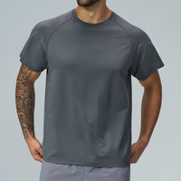 T-shirt à manches raglan pour homme avec logo personnalisé, séchage rapide, respirant, extensible, manches courtes, pour la gym, la course à pied, l'entraînement sportif