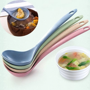 Cuchara de sopa reutilizable de paja de trigo, ecológica, con mango largo y espesado, para servir en el hogar, cocina, restaurante y olla caliente - Product Image 5