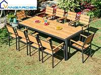 Ensemble table et chaises de salle à manger en plastique et bois, style minimaliste moderne, panneau imperméable à séchage rapide, structure en aluminium pour extérieur, jardin, hôtels