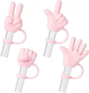 Rock Paper Scissors Game Straw Cover Cap, 10mm réutilisable mignon rose paille à boire Topper décorations cadeaux pour les faveurs de fête