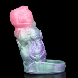 Knight's Mask Fantasy Penis Enlarger with Silicone Cock Ring <b>Dildo</b> Sleeve for Men - Product Image 4