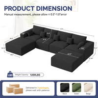 Canapé modulaire en chenille de luxe moderne en forme de L, convertible en lit, avec coussins amovibles rembourrés en éponge, sans assemblage, livré en tissu.