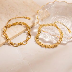 Bracelet à maillons tendance plaqué or 18 carats, design géométrique, bijoux pour femmes - Product Image 4