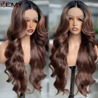 Perruque Synthétique KEMY HAIR à Onde Lâche avec Raie en T, Vente en Gros, Mélange Cuivré Brun Résistant à la Chaleur, Perruques Synthétiques pour Femmes