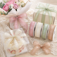 Ruban de Noël 2,2 cm 25 yards, ruban en satin filé avec bordure métallique en forme de cœur pour emballage cadeau, décoration de mariage et de fêtes