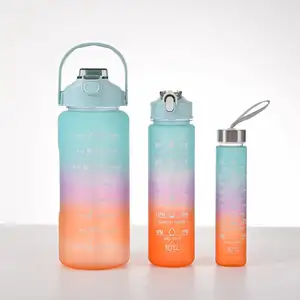Pressing Type PC Plastic Water Bottle Large Capacity Motivational Gradient Color Gym Water Bottle With Lid