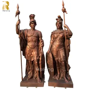 户外花园装饰真人大小青铜盔甲罗马骑士带盾牌金属战士雕像