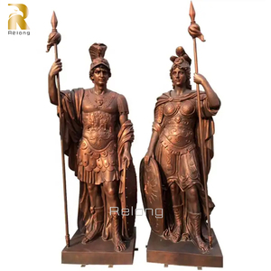 Décoration de jardin d'extérieur, chevalier romain en armure de bronze grandeur nature avec bouclier, statue de guerrier en métal - Product Image 1