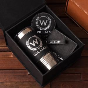 Set regalo bicchiere da vino in similpelle laserabile personalizzato Set regalo bicchiere da 20 once in acciaio inossidabile con portachiavi e sottobicchiere a portafoglio - Product Image 6