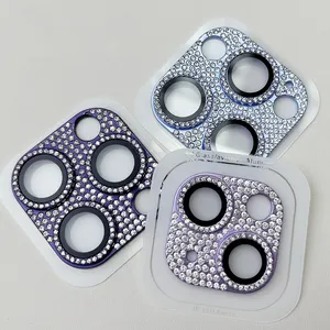 Fashion Glitter Diamond Camera Full Cover Glass Protector For iPhone 13 14 15 Pro Max Lens Protector