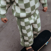 Ensemble deux pièces en tricot à carreaux pour enfants, pull à manches longues et pantalon, vêtements décontractés, vente en gros