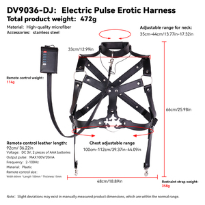 Correas de sujeción corporal con pulso eléctrico, ajustables, de cuero, con dispositivo de descarga eléctrica, lencería de bondage para juegos de dolor en pareja. - Product Image 6