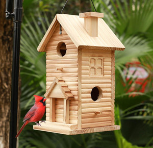 Yüksek Kaliteli Dayanıklı 2 Delikli Ahşap Dikdörtgen Mavi Kuş Evi, Çiçek Kuşu, Kardinal Kuşu İçin Duvara Monte Bahçe Kuş Evi - Product Image 1