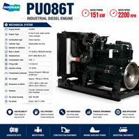 Moteur diesel Hyundai Doosan série PU, modèle PU086T, 151 kW, 205 ch, 2200 tr/min, turbo, pour pompe à incendie, générateur, pompe à eau