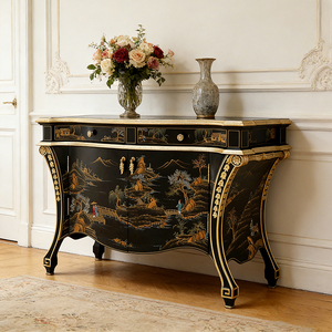 Credenza in Legno Massello Stile Francese Antico per <span class=keywords><strong>Soggiorno</strong></span>, Mobile Multifunzionale Salvaspazio per Ingresso con Finitura Colorata - Product Image 1