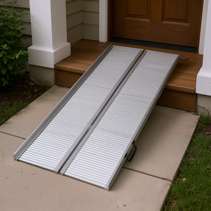Silver Aluminum Wheelchair Ramp 8ft <b>Foldable</b> Textured For Home Doorway <b>Steps</b> Access - Product Image 2