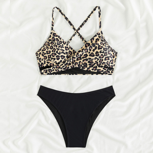 Của Phụ Nữ Chéo Phía Trước <span class=keywords><strong>Leopard</strong></span> In Top Tam Giác Dưới Hai Mảnh Đồ Bơi Mặc Bikini Tùy Chỉnh Với Logo - Product Image 3