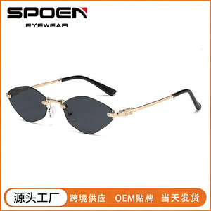 Lunettes de soleil sans monture dégradées pour femmes, style œil de chat, protection UV400, pour la conduite, style rétro, monture métallique pour adulte - Product Image 5