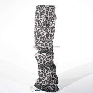 Custom All Print Leopard Design Denim <b>Work</b> Pants High Quality Sun Faded Rhinestones Pants Removable Zipper Cargo Baggy <b>Jeans</b> Men - Product Image 2
