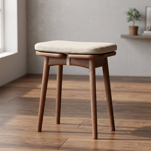 Modern Solid Wood <b>Stool</b> With Fabric Cushion Scandinavian Design Living Room Furniture Apartment Use - Product Image 4
