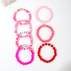 Conjunto de Pulseras de Arcilla Polimérica con Corazón Rosa Dulce y Encantador, Pulseras Elásticas de Varias Capas con Cuentas de Letras Apilables, Unisex - Product Image 3