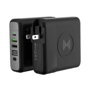 Carregador de parede portátil para viagem com banco de potência sem fio tipo C Plug 4 em 1 com adaptador tipo C Power Bank 10000mAh