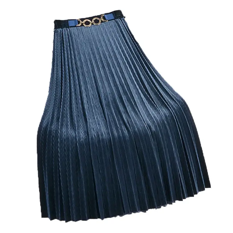2021 fall winter solid high waist long skirts velvet pleated skirt woman