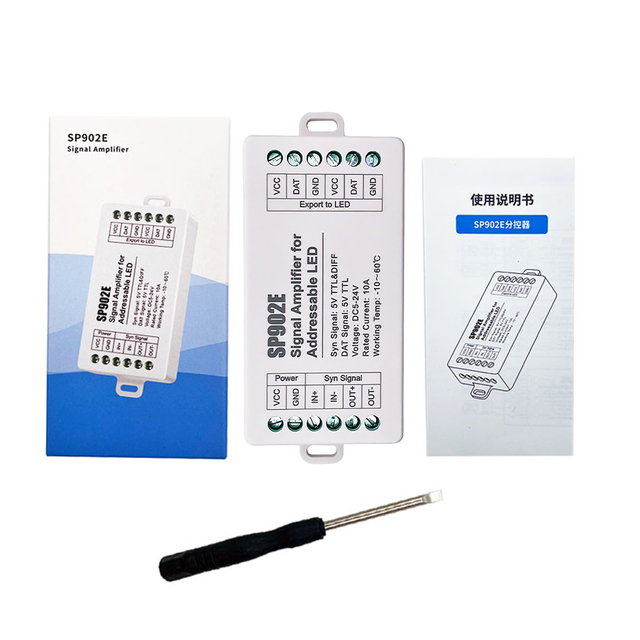 SP902E SPI Signal Amplifier Repeater 2 Channels WS2812B WS2811 SK6812 WS2814 RGBW RGB Pixel Addressable Matrix Panel Light 5-24V