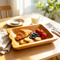 Handgesneden decoratieve schaal van massief hout, handgemaakte houten fruitschaal voor op tafel