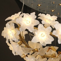 Lustre moderne en céramique dorée et blanche à motif floral et feuilles, pour salon, chambre à coucher, mariage