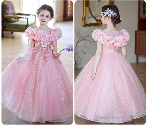 Abito <span class=keywords><strong>Elegante</strong></span> da Principessa per Bambina, <span class=keywords><strong>Vestito</strong></span> da Festa in Tulle Ettereo e Perle, Abito da Damigella d'Onore con Spalle Arricciate - Product Image 4