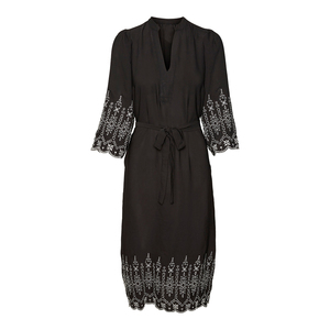 Robe midi fluide noire brodée <span class=keywords><strong>style</strong></span> bohème <span class=keywords><strong>chic</strong></span> pour femme, coupe décontractée avec détails en dentelle, vente en gros personnalisée Wisrise Fashion - Product Image 6