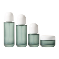 Juego de Envases Cosméticos de Vidrio Esmerilado Verde de Lujo con Tapa Blanca en Forma de Domo, Botella con Bomba para Loción, Tarro para Crema, Envases Vacíos para Cuidado de la Piel, Logotipo Personalizado