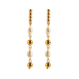 2024 new vintage jewelry Pearl Golden Earrings fashionable Pearl Long Earrings Sweep Shoulder Earrings for lady