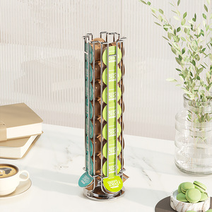 Support de support de dosettes de café noir moderne et écologique, organisateur de support de capsules rotatif à 360 ° pour 32 dosettes, accessoire de bar à café élégant - Product Image 1