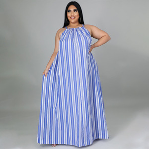 Abito a Righe N7274 <span class=keywords><strong>Taglie</strong></span> <span class=keywords><strong>Forti</strong></span>, <span class=keywords><strong>Abbigliamento</strong></span> Donna Vestibilità Ampia Stile Europeo e Americano Casual Extra Large - Product Image 4
