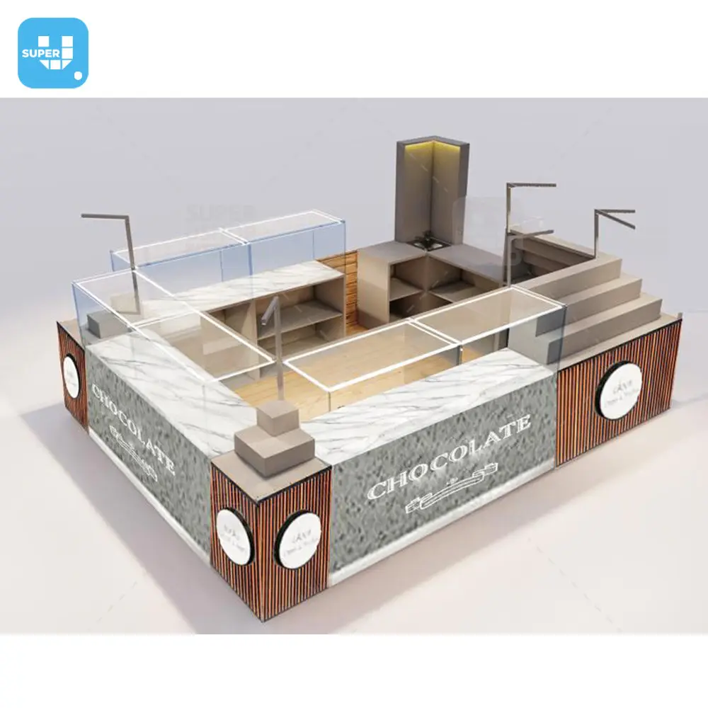 Wooden Custom Disassemble Coffee Showcase Display Trendy Sweets Shop Decoration Mall Kiosk Ideas for Chocolate