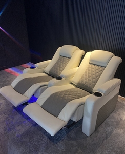 Fábrica 2 asientos blanco + <span class=keywords><strong>gris</strong></span> muebles de cine en casa reclinables eléctricos de cuero genuino sofá de cine en casa asiento de cine <span class=keywords><strong>reclinable</strong></span> - Product Image 6