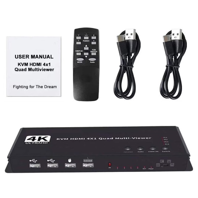 SYONG KVM HDMI Matrix Multi-Viewer Video Wall Controller 4x1 Quad Seamless Switcher 4 in 1 Out Support 4K30Hz with IR Remote