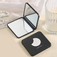 Miroir de poche compact noir double face portable, petit miroir de poche pliable en verre carré, miroir de voyage pour cosmétiques avec logo