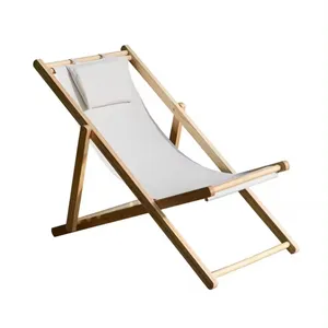 Silla plegable de madera, silla de patio con eslinga de playa para relajarse, plegable con altura ajustable hecha para jardín y patio trasero