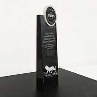 Trophée personnalisé en cristal K9 noir de haute qualité avec plaque en métal gravée du logo, souvenir d'entreprise, cadeau artisanal en cristal