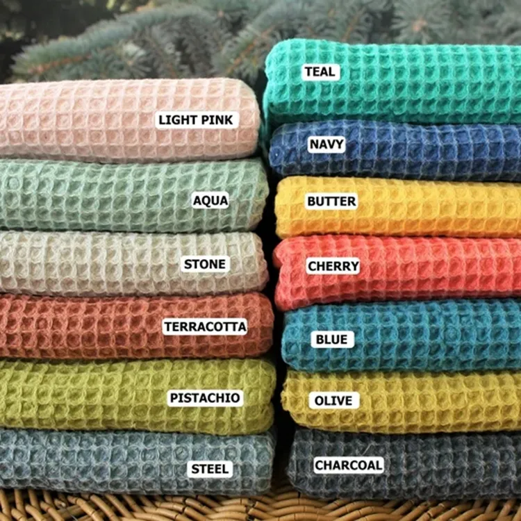 Microfiber Waffle Fabric Custom Printed Organic Cotton Bubble Fabric Plain Dyed Woven 100 Pcs Mix 5 Colors Dobby 230cm,90"