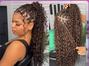 Cheveux humains en gros, tressés, style bohème, ondulés profonds, effet vague d'eau, double trame pour extensions de cheveux - Product Image 3