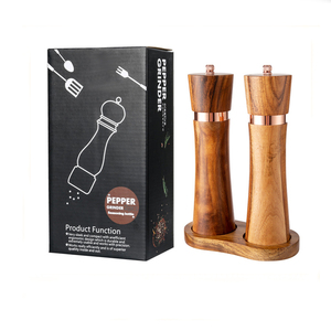 2 件装木质盐和胡椒研磨器，可调节粗度，可填充，由相思木制成，陶瓷研磨器，盐磨器 - Product Image 3