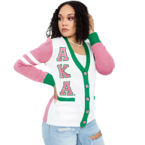 Pull Aztec avec broderie pour femmes de sororité, cardigan universitaire tricoté à rayures - Product Image 3