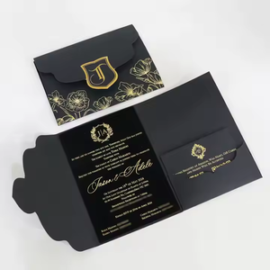 Sobre de invitación de boda de terciopelo negro personalizado 5x7 Triple bolsillo regalo para ocasiones especiales - Product Image 3