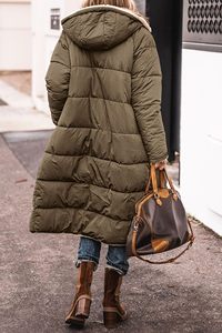 2023 nouvelles femmes en vrac couleur unie en peluche longues Parkas décontracté à manches longues à capuche poche fermeture éclair manteau femmes hiver Parkas manteau - Product Image 5