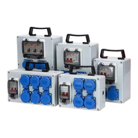Caja de Distribución Trifásica 380V IP65 Impermeable con 10 Tomas de 5 Pines 32A, 5 MCB 25A, RCD 3P+N 63A, Bloqueable y Portátil con Asa